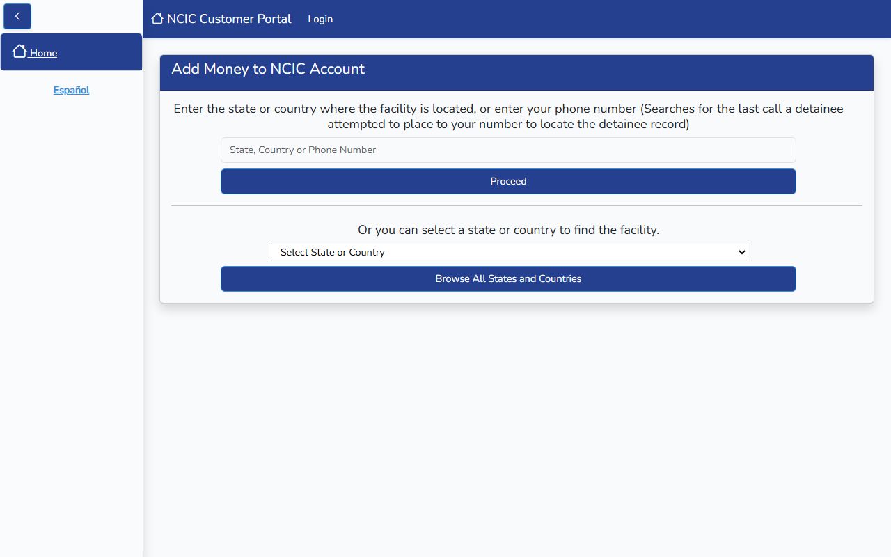 San Augustine County inmate communications NCIC account funding page